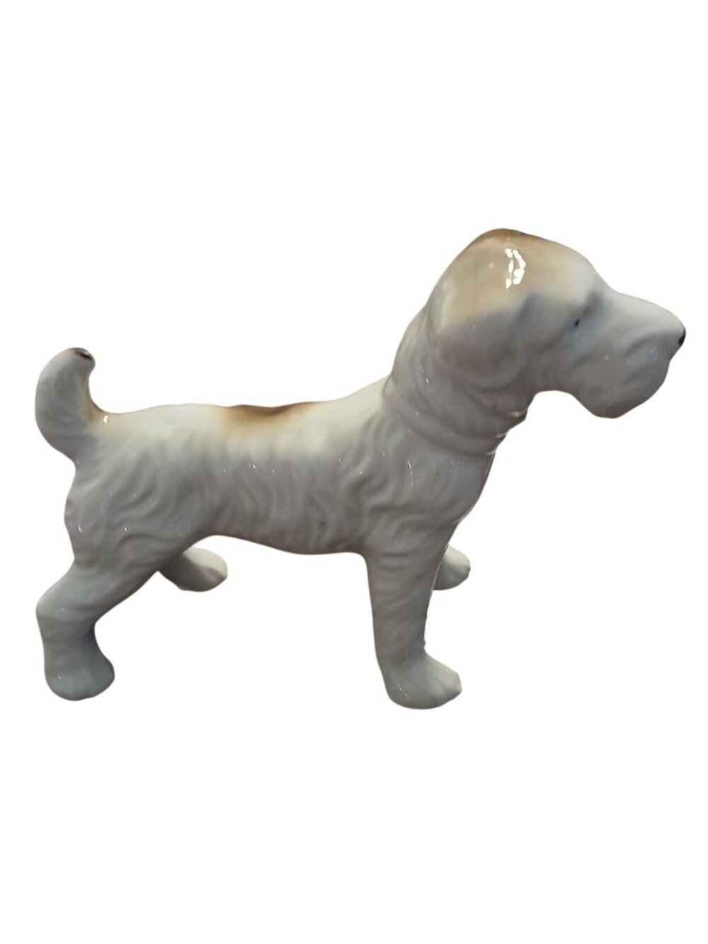 VTG Ceramic Terrier Dog Figurine 6x4" Glossy White & Brown Decor Collectable#WS4